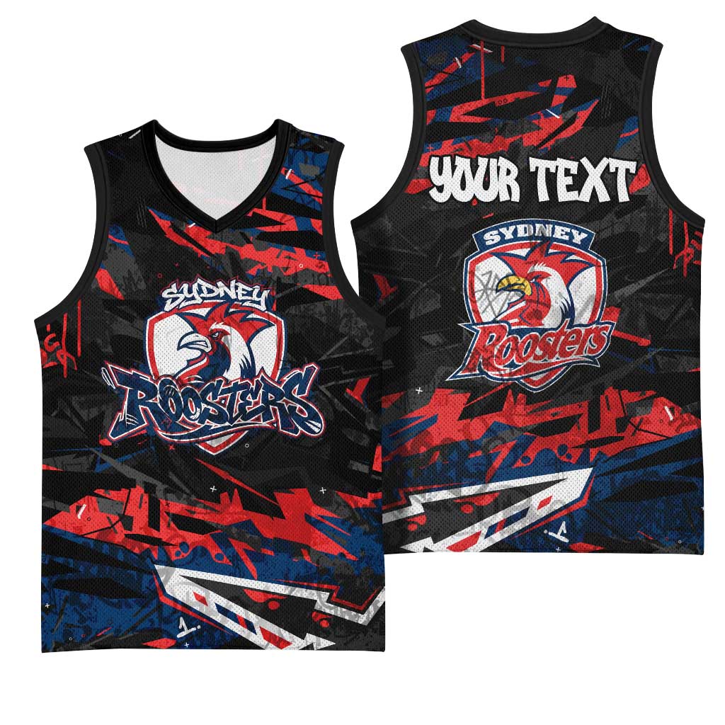 Personalized Sydney Roosters Basketball Jersey Graffiti Grunge Abstract Urban Street Style Design