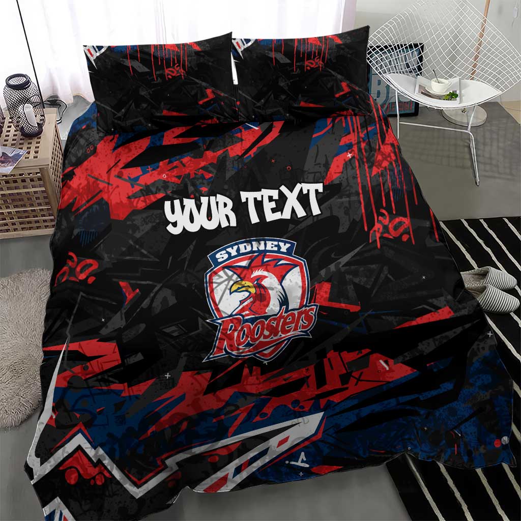 Personalized Sydney Roosters Bedding Set Graffiti Grunge Abstract Urban Street Style Design