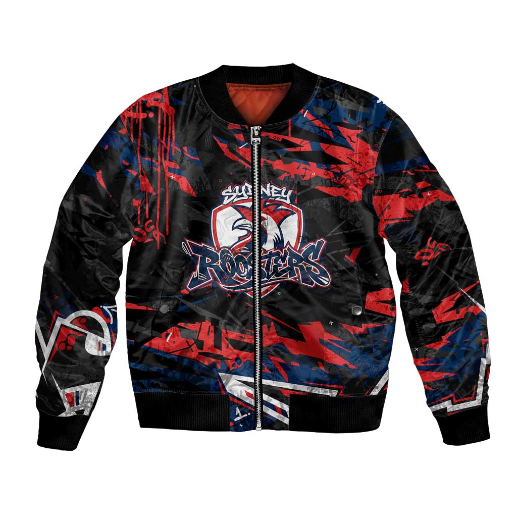 Personalized Sydney Roosters Bomber Jacket Graffiti Grunge Abstract Urban Street Style Design