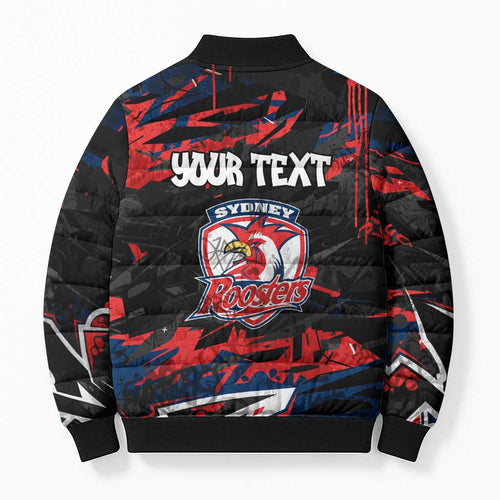 Personalized Sydney Roosters Bomber Puffer Jacket Graffiti Grunge Abstract Urban Street Style Design
