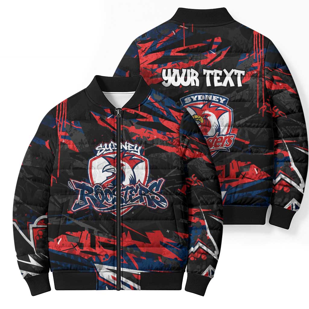 Personalized Sydney Roosters Bomber Puffer Jacket Graffiti Grunge Abstract Urban Street Style Design