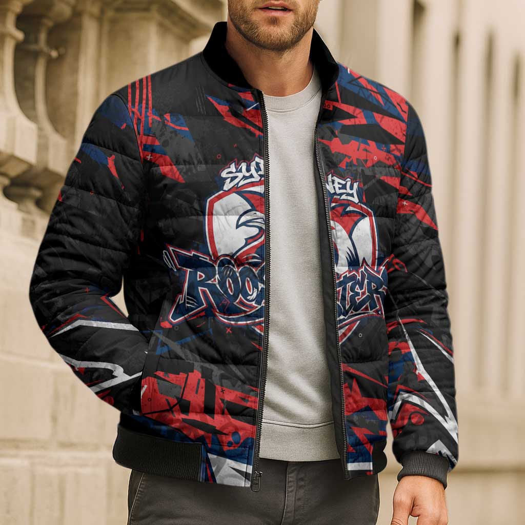 Personalized Sydney Roosters Bomber Puffer Jacket Graffiti Grunge Abstract Urban Street Style Design