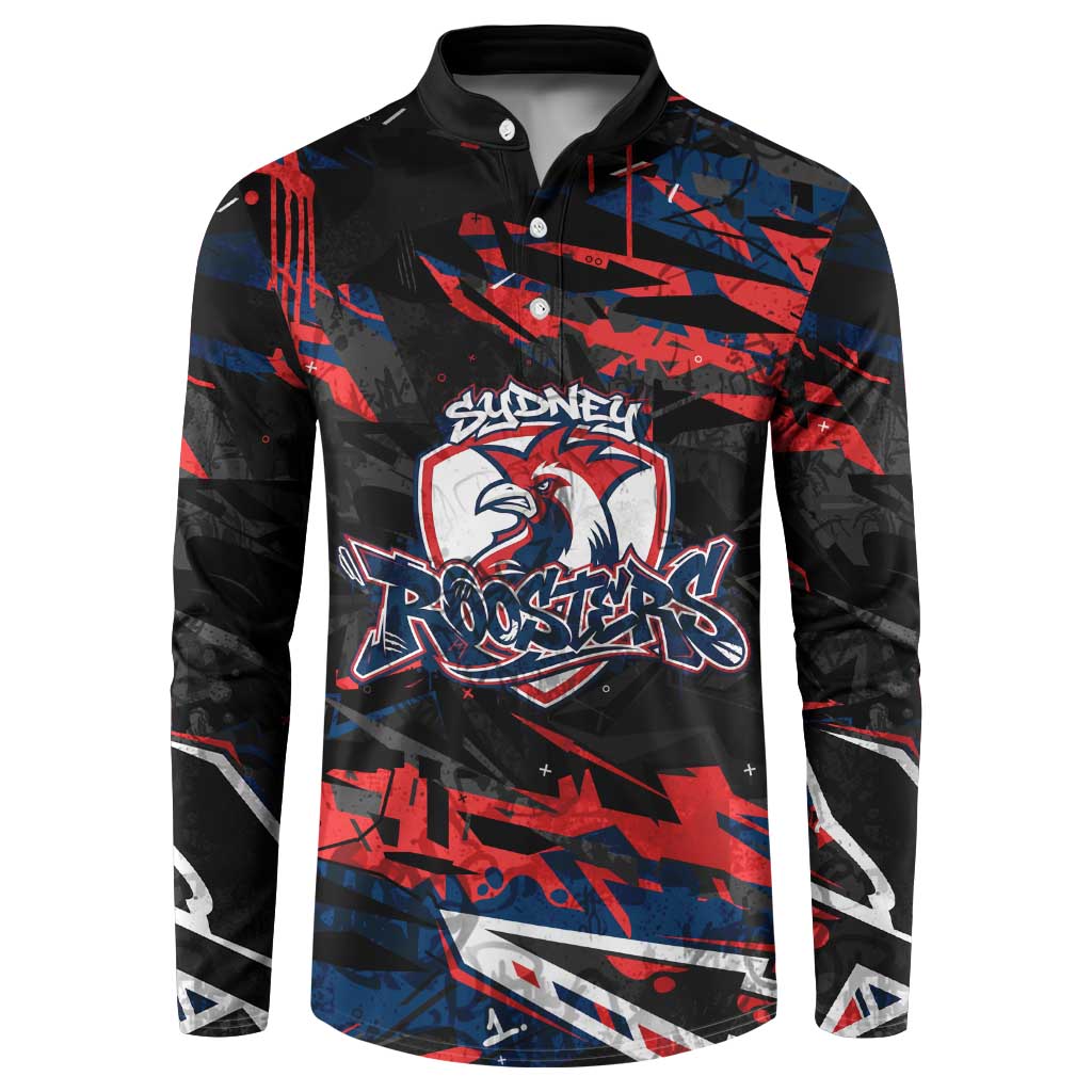 Personalized Sydney Roosters Button Sweatshirt Graffiti Grunge Abstract Urban Street Style Design