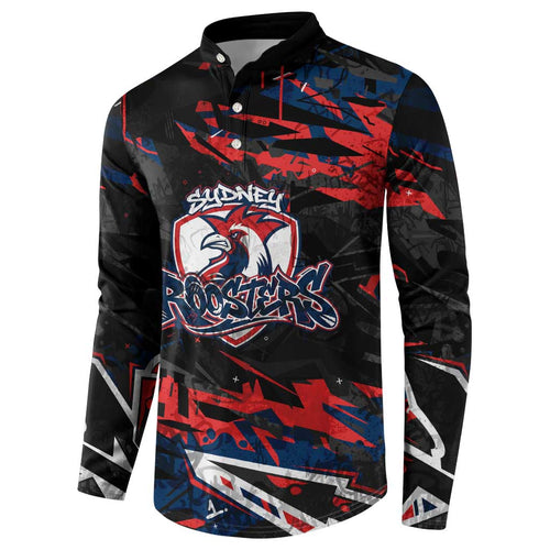 Personalized Sydney Roosters Button Sweatshirt Graffiti Grunge Abstract Urban Street Style Design