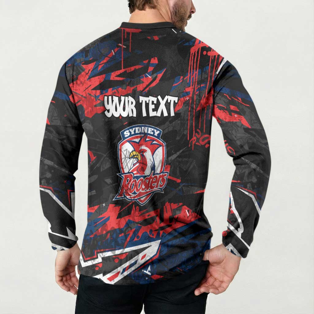 Personalized Sydney Roosters Button Sweatshirt Graffiti Grunge Abstract Urban Street Style Design