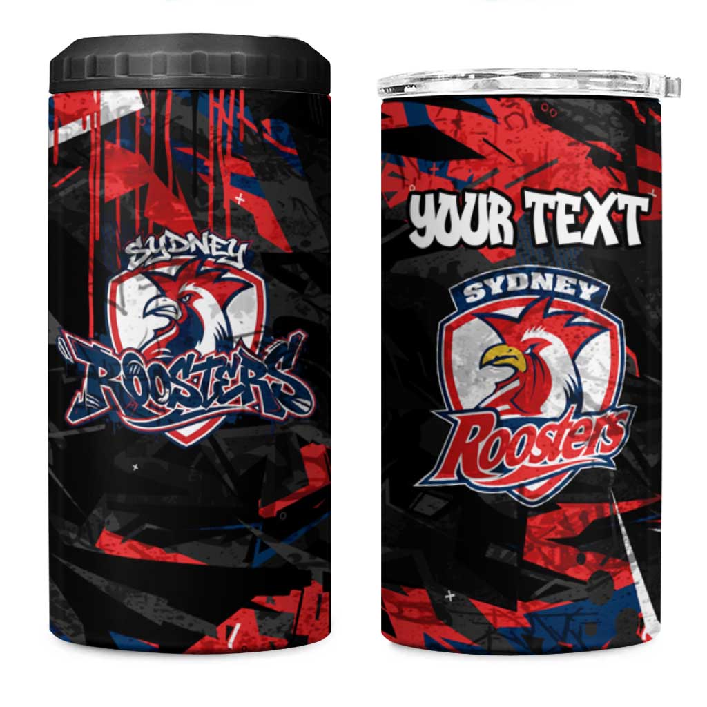 Personalized Sydney Roosters 4 in 1 Can Cooler Tumbler Graffiti Grunge Abstract Urban Street Style Design
