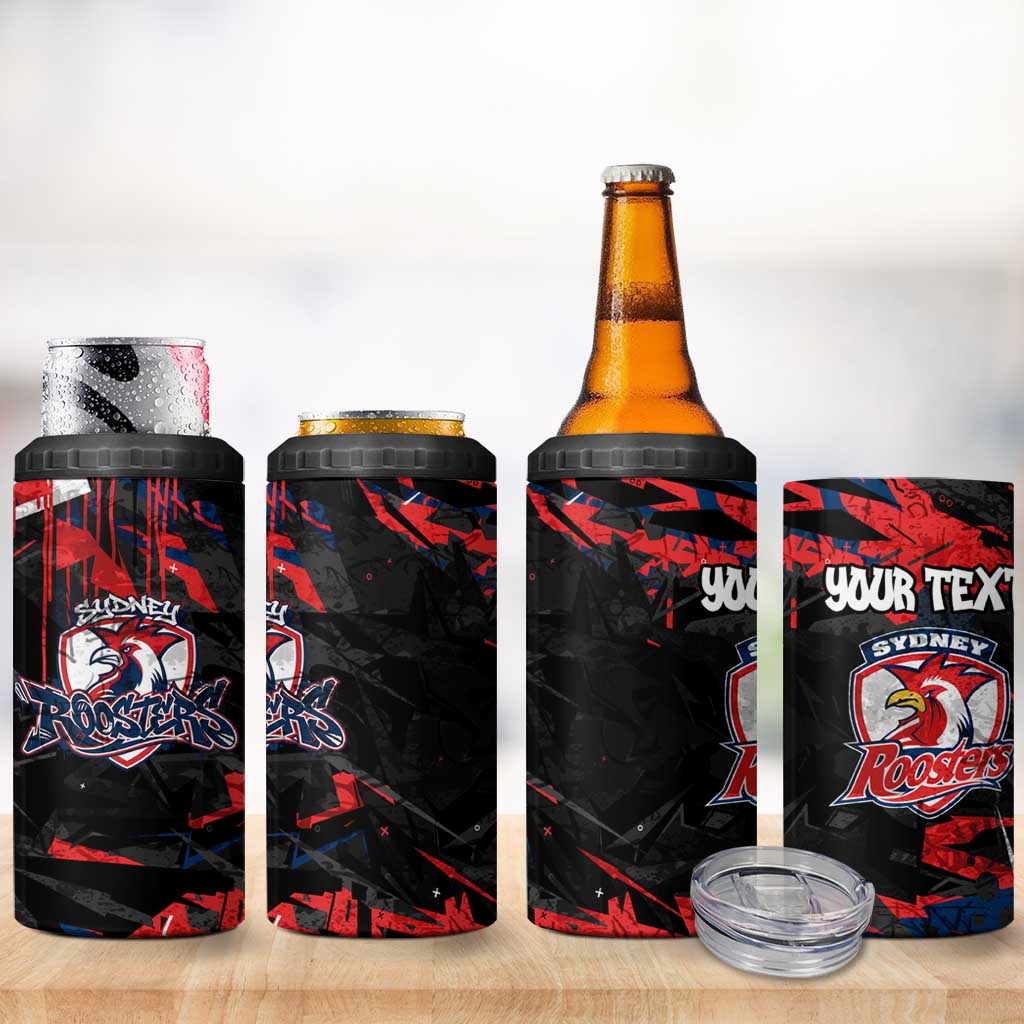 Personalized Sydney Roosters 4 in 1 Can Cooler Tumbler Graffiti Grunge Abstract Urban Street Style Design