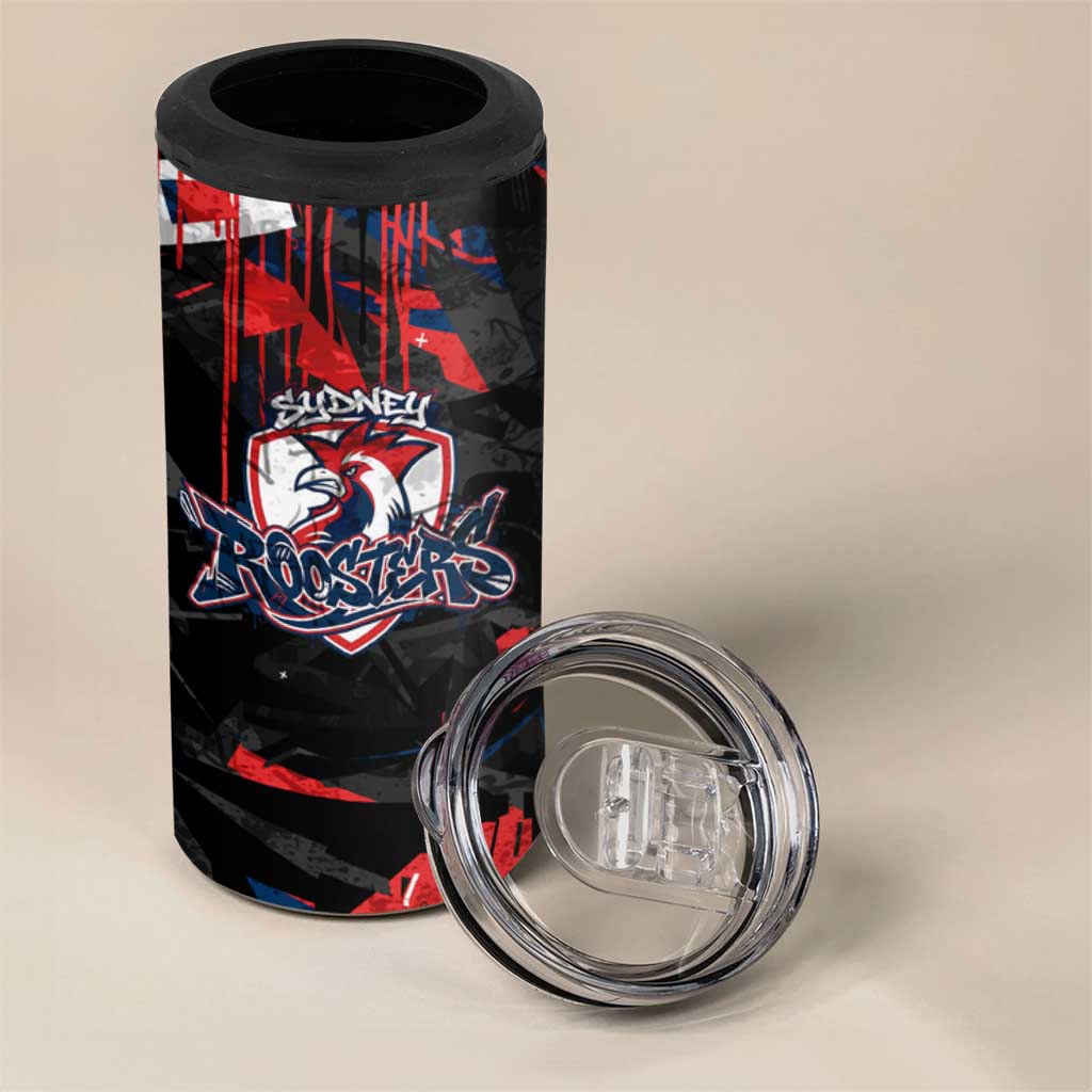 Personalized Sydney Roosters 4 in 1 Can Cooler Tumbler Graffiti Grunge Abstract Urban Street Style Design