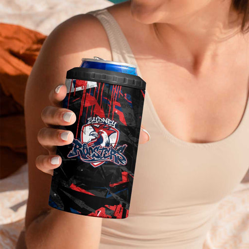Personalized Sydney Roosters 4 in 1 Can Cooler Tumbler Graffiti Grunge Abstract Urban Street Style Design