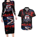 Personalized Sydney Roosters Couples Matching Long Sleeve Bodycon Dress and Hawaiian Shirt Graffiti Grunge Abstract Urban Street Style Design