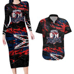 Personalized Sydney Roosters Couples Matching Long Sleeve Bodycon Dress and Hawaiian Shirt Graffiti Grunge Abstract Urban Street Style Design