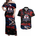 Personalized Sydney Roosters Couples Matching Off Shoulder Maxi Dress and Hawaiian Shirt Graffiti Grunge Abstract Urban Street Style Design
