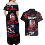 Personalized Sydney Roosters Couples Matching Off Shoulder Maxi Dress and Hawaiian Shirt Graffiti Grunge Abstract Urban Street Style Design