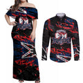 Personalized Sydney Roosters Couples Matching Off Shoulder Maxi Dress and Long Sleeve Button Shirt Graffiti Grunge Abstract Urban Street Style Design