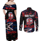 Personalized Sydney Roosters Couples Matching Off Shoulder Maxi Dress and Long Sleeve Button Shirt Graffiti Grunge Abstract Urban Street Style Design