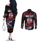 Personalized Sydney Roosters Couples Matching Off The Shoulder Long Sleeve Dress and Long Sleeve Button Shirt Graffiti Grunge Abstract Urban Street Style Design