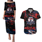Personalized Sydney Roosters Couples Matching Puletasi and Hawaiian Shirt Graffiti Grunge Abstract Urban Street Style Design