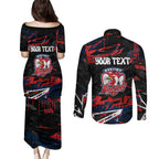 Personalized Sydney Roosters Couples Matching Puletasi and Long Sleeve Button Shirt Graffiti Grunge Abstract Urban Street Style Design