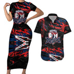Personalized Sydney Roosters Couples Matching Short Sleeve Bodycon Dress and Hawaiian Shirt Graffiti Grunge Abstract Urban Street Style Design
