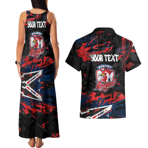 Personalized Sydney Roosters Couples Matching Tank Maxi Dress and Hawaiian Shirt Graffiti Grunge Abstract Urban Street Style Design