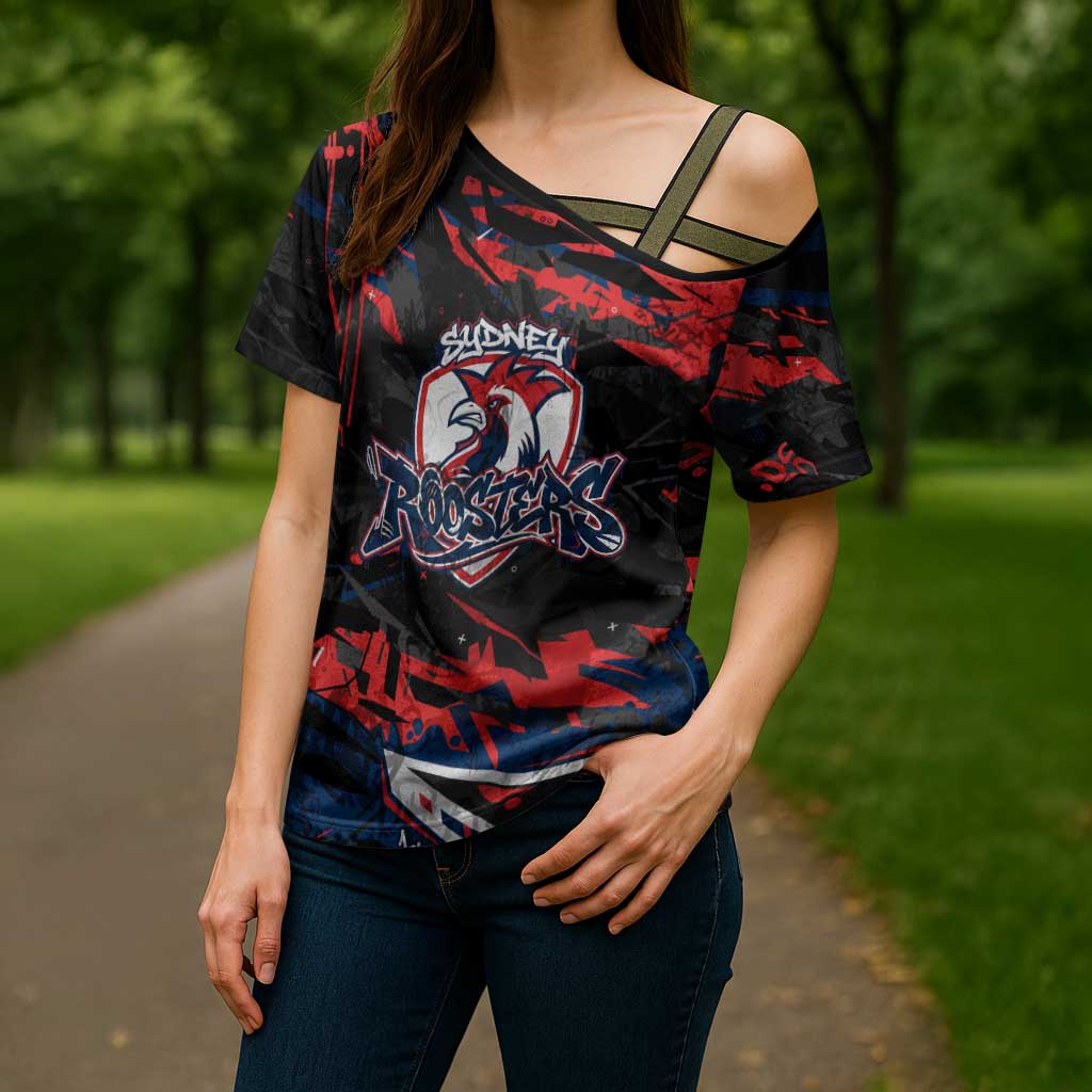 Personalized Sydney Roosters Cross Shoulder Shirt Graffiti Grunge Abstract Urban Street Style Design