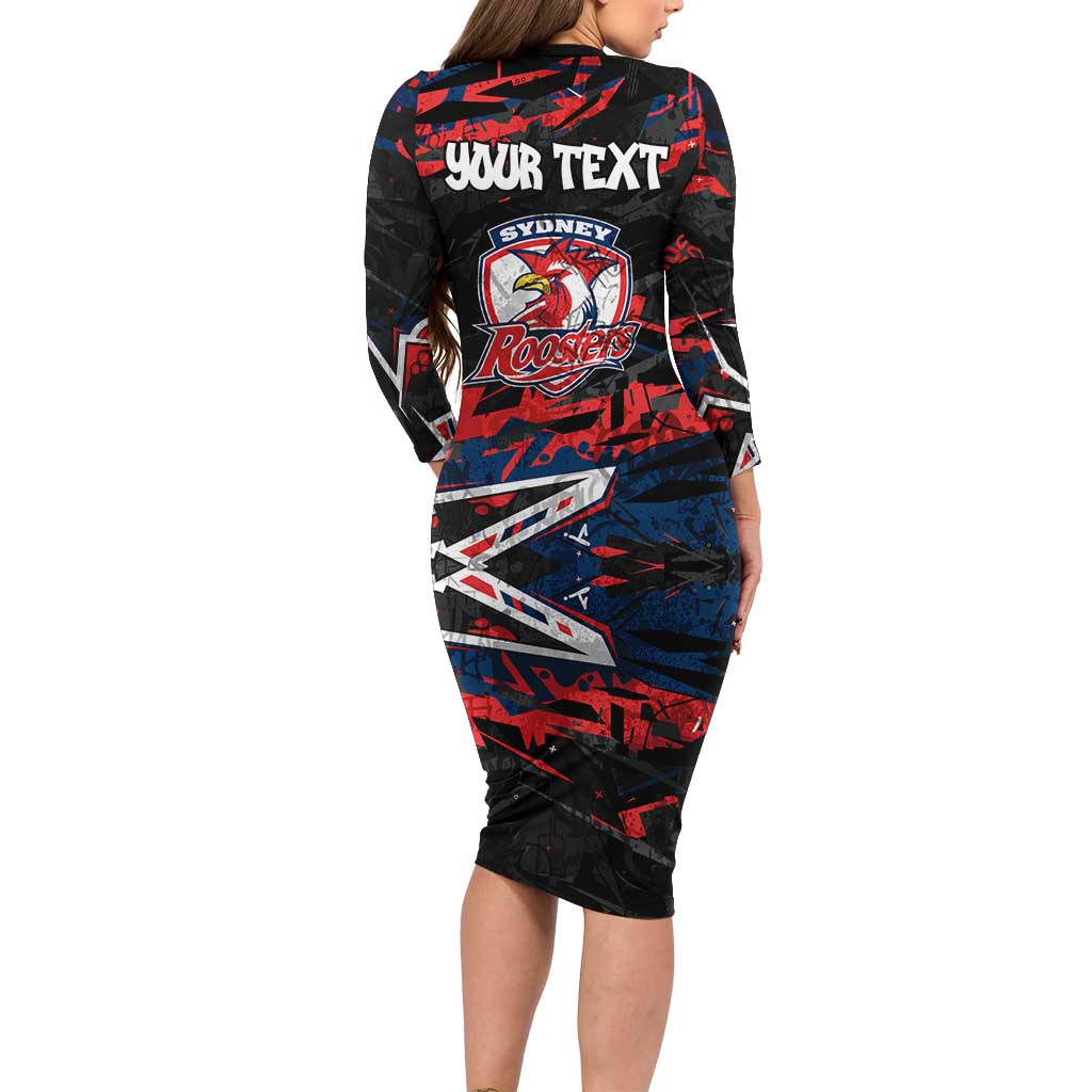Personalized Sydney Roosters Family Matching Long Sleeve Bodycon Dress and Hawaiian Shirt Graffiti Grunge Abstract Urban Street Style Design