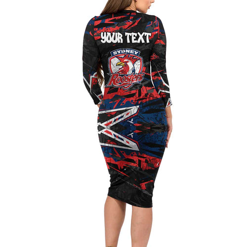 Personalized Sydney Roosters Family Matching Long Sleeve Bodycon Dress and Hawaiian Shirt Graffiti Grunge Abstract Urban Street Style Design