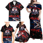 Personalized Sydney Roosters Family Matching Off Shoulder Maxi Dress and Hawaiian Shirt Graffiti Grunge Abstract Urban Street Style Design