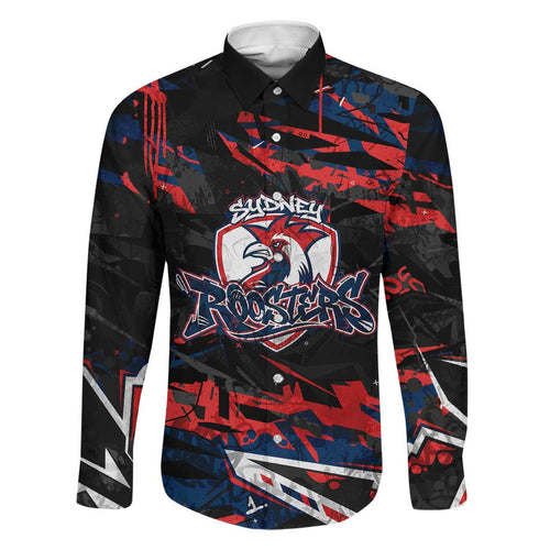 Personalized Sydney Roosters Family Matching Off Shoulder Maxi Dress and Hawaiian Shirt Graffiti Grunge Abstract Urban Street Style Design