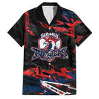 Personalized Sydney Roosters Family Matching Off Shoulder Short Dress and Hawaiian Shirt Graffiti Grunge Abstract Urban Street Style Design