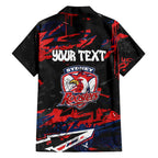 Personalized Sydney Roosters Family Matching Off Shoulder Short Dress and Hawaiian Shirt Graffiti Grunge Abstract Urban Street Style Design