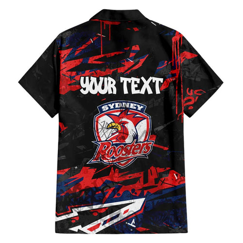 Personalized Sydney Roosters Family Matching Off Shoulder Short Dress and Hawaiian Shirt Graffiti Grunge Abstract Urban Street Style Design