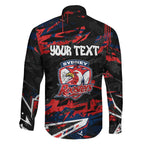 Personalized Sydney Roosters Family Matching Off Shoulder Short Dress and Hawaiian Shirt Graffiti Grunge Abstract Urban Street Style Design
