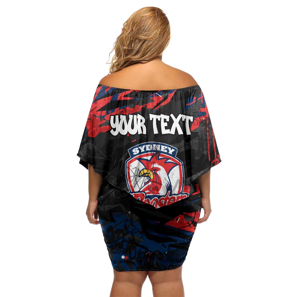 Personalized Sydney Roosters Family Matching Off Shoulder Short Dress and Hawaiian Shirt Graffiti Grunge Abstract Urban Street Style Design