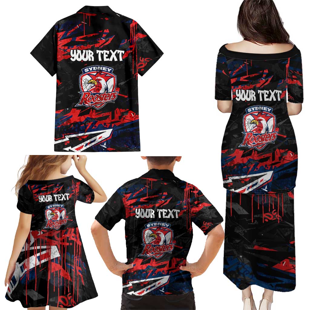 Personalized Sydney Roosters Family Matching Puletasi and Hawaiian Shirt Graffiti Grunge Abstract Urban Street Style Design