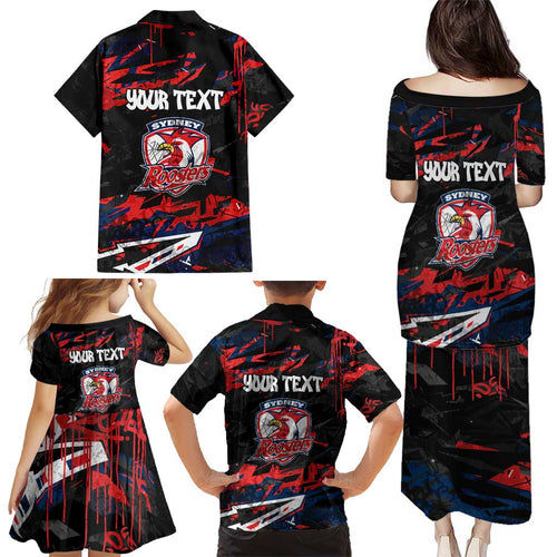 Personalized Sydney Roosters Family Matching Puletasi and Hawaiian Shirt Graffiti Grunge Abstract Urban Street Style Design