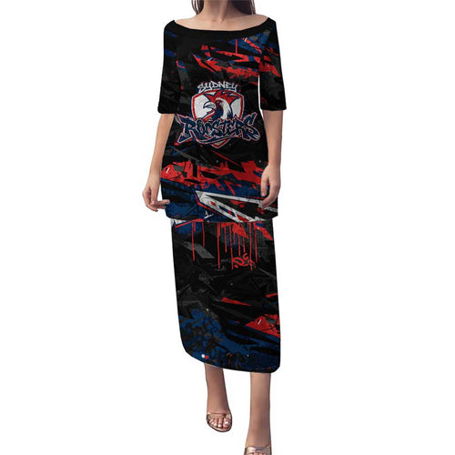 Personalized Sydney Roosters Family Matching Puletasi and Hawaiian Shirt Graffiti Grunge Abstract Urban Street Style Design