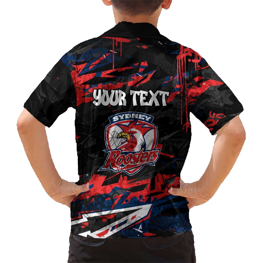 Personalized Sydney Roosters Family Matching Short Sleeve Bodycon Dress and Hawaiian Shirt Graffiti Grunge Abstract Urban Street Style Design