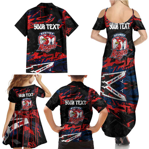 Personalized Sydney Roosters Family Matching Summer Maxi Dress and Hawaiian Shirt Graffiti Grunge Abstract Urban Street Style Design