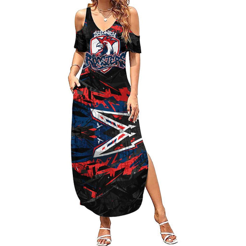 Personalized Sydney Roosters Family Matching Summer Maxi Dress and Hawaiian Shirt Graffiti Grunge Abstract Urban Street Style Design