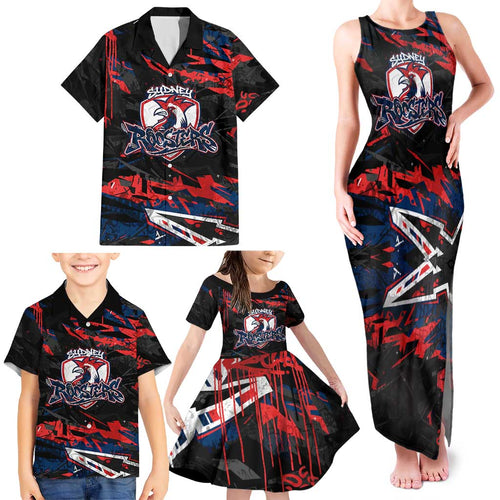 Personalized Sydney Roosters Family Matching Tank Maxi Dress and Hawaiian Shirt Graffiti Grunge Abstract Urban Street Style Design