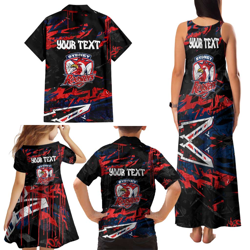 Personalized Sydney Roosters Family Matching Tank Maxi Dress and Hawaiian Shirt Graffiti Grunge Abstract Urban Street Style Design