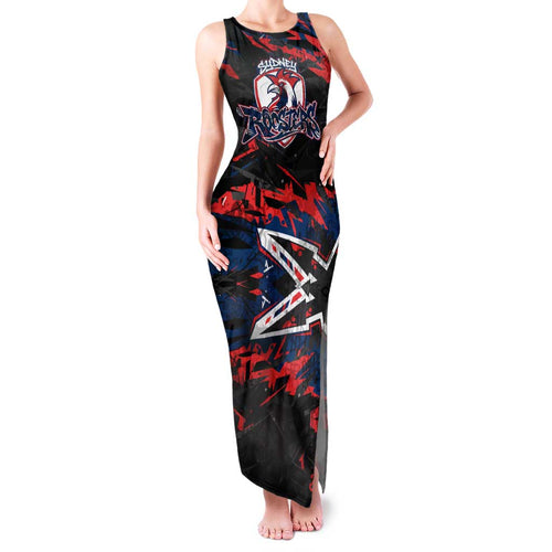 Personalized Sydney Roosters Family Matching Tank Maxi Dress and Hawaiian Shirt Graffiti Grunge Abstract Urban Street Style Design