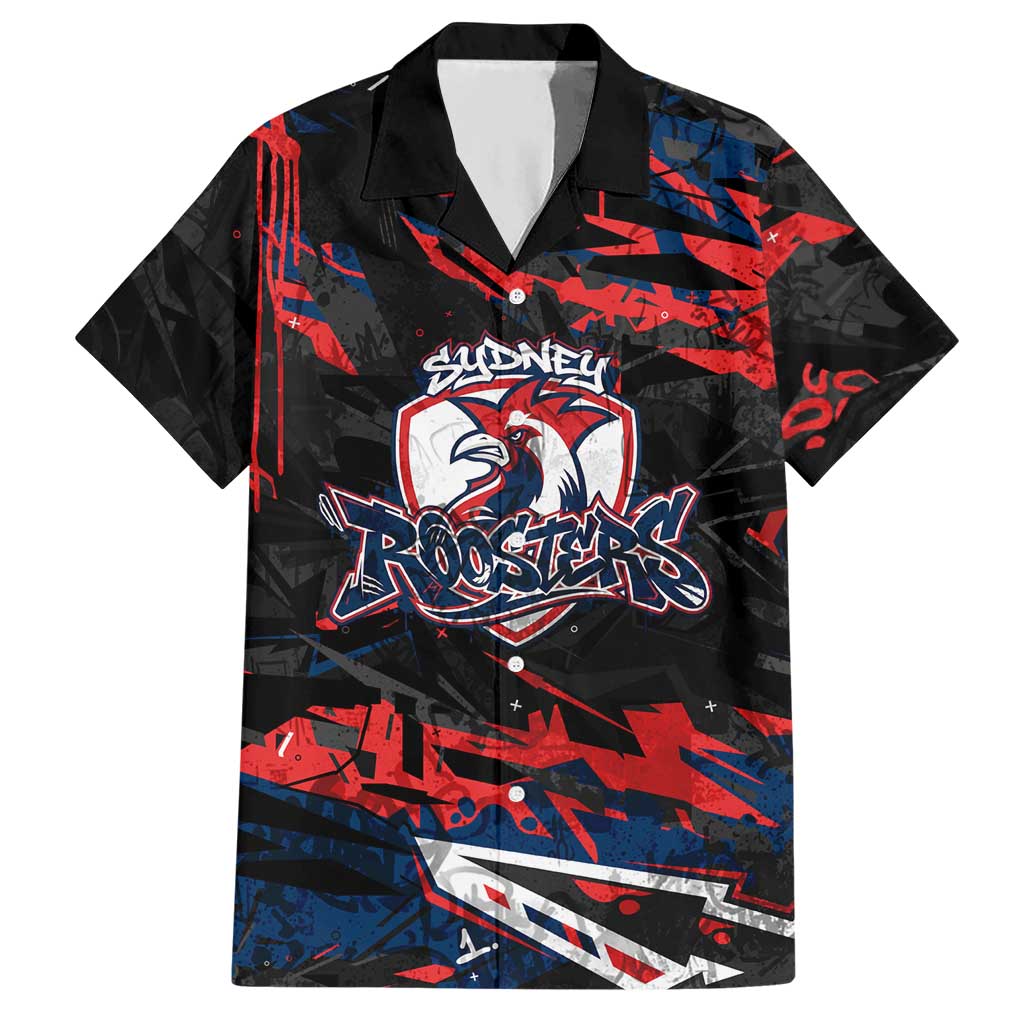 Personalized Sydney Roosters Hawaiian Shirt Graffiti Grunge Abstract Urban Street Style Design