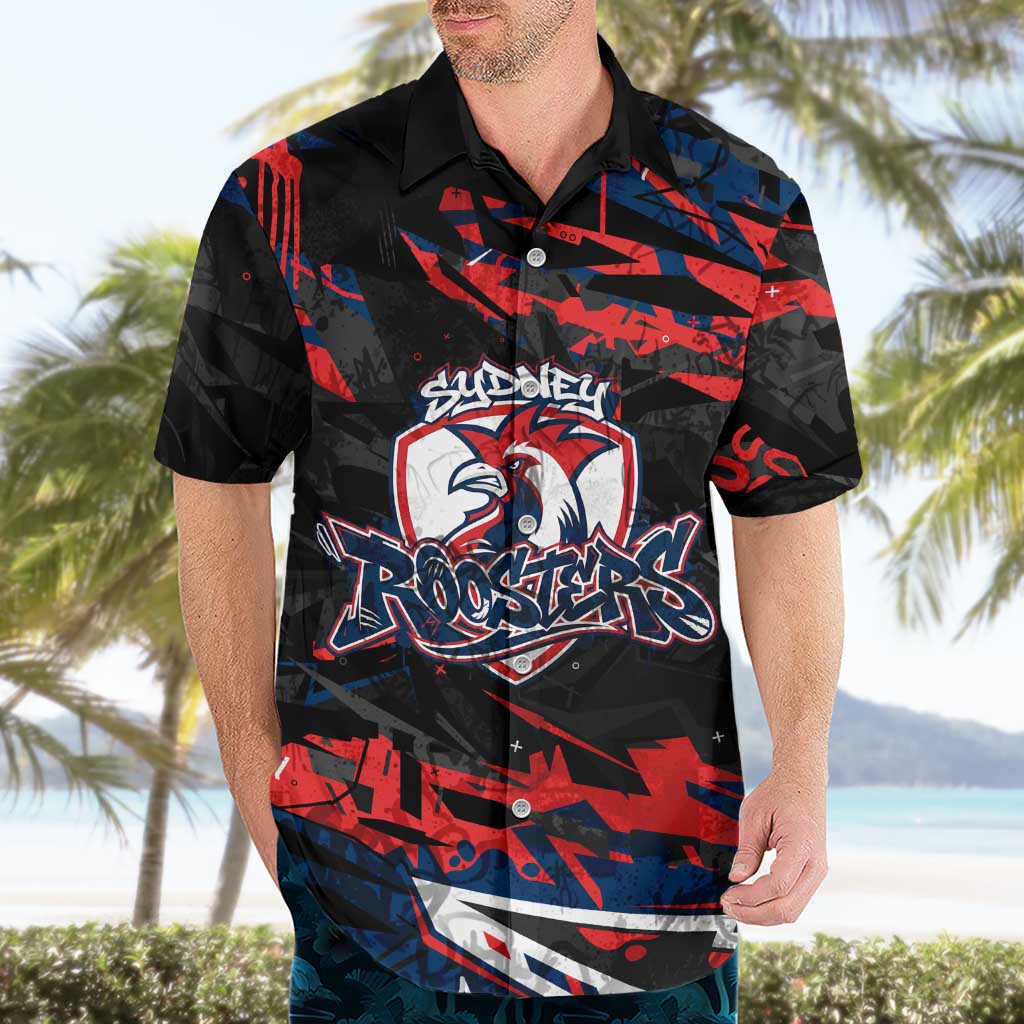 Personalized Sydney Roosters Hawaiian Shirt Graffiti Grunge Abstract Urban Street Style Design
