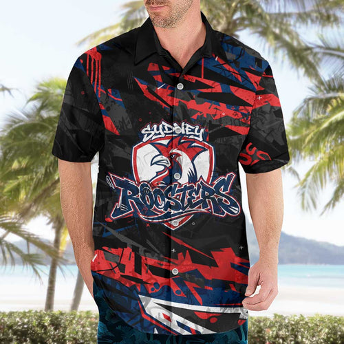 Personalized Sydney Roosters Hawaiian Shirt Graffiti Grunge Abstract Urban Street Style Design