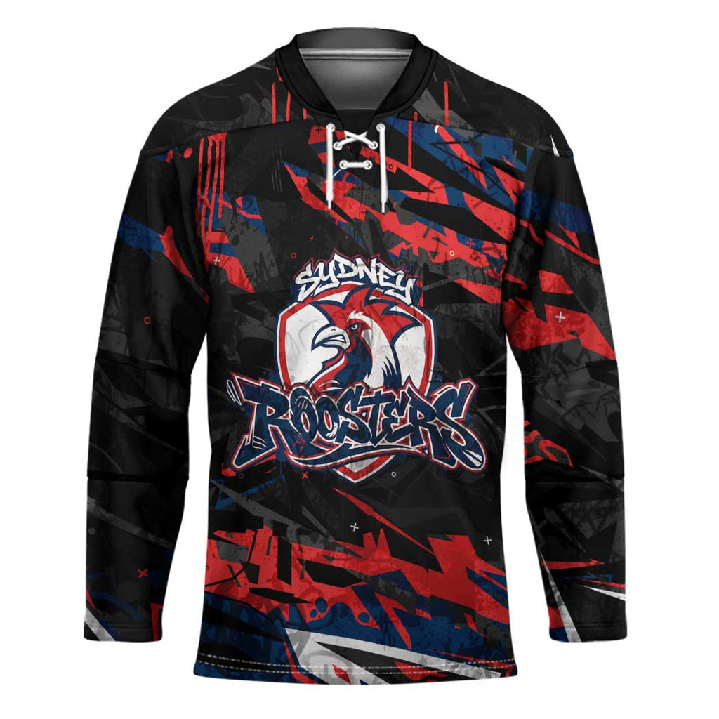 Personalized Sydney Roosters Hockey Jersey Graffiti Grunge Abstract Urban Street Style Design