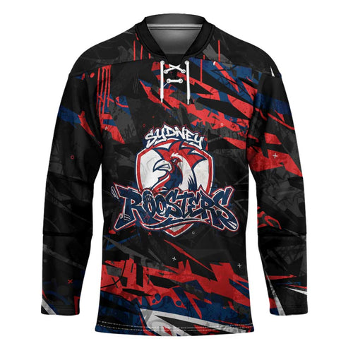 Personalized Sydney Roosters Hockey Jersey Graffiti Grunge Abstract Urban Street Style Design