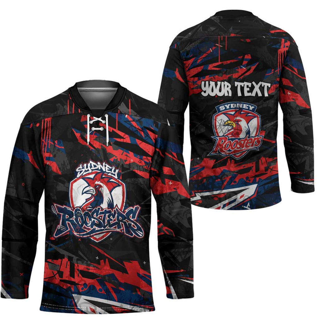 Personalized Sydney Roosters Hockey Jersey Graffiti Grunge Abstract Urban Street Style Design