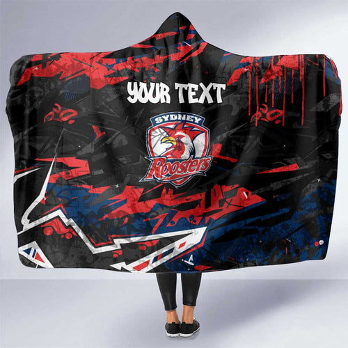 Personalized Sydney Roosters Hooded Blanket Graffiti Grunge Abstract Urban Street Style Design